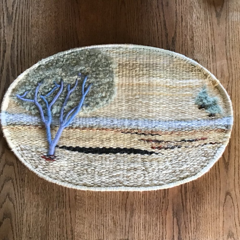 Vintage 70's Handmade Woven Fiber Hanging Wall Art Tree of Life Scene